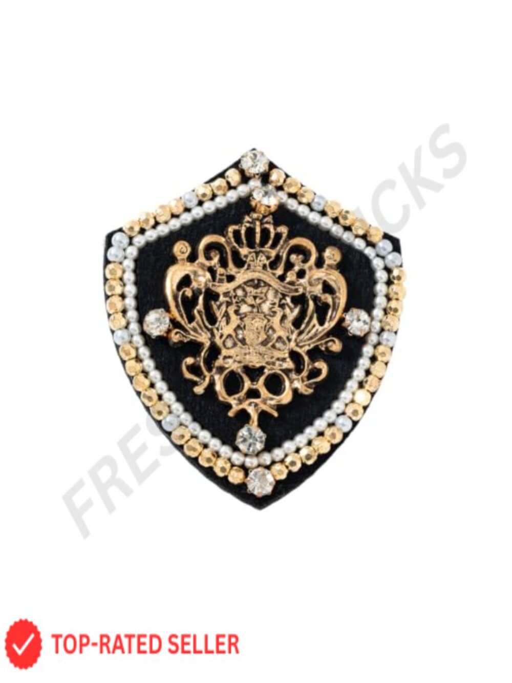 Vintage Gold Tone Crown Brooch Pin Rhinestone Pearl Women Men